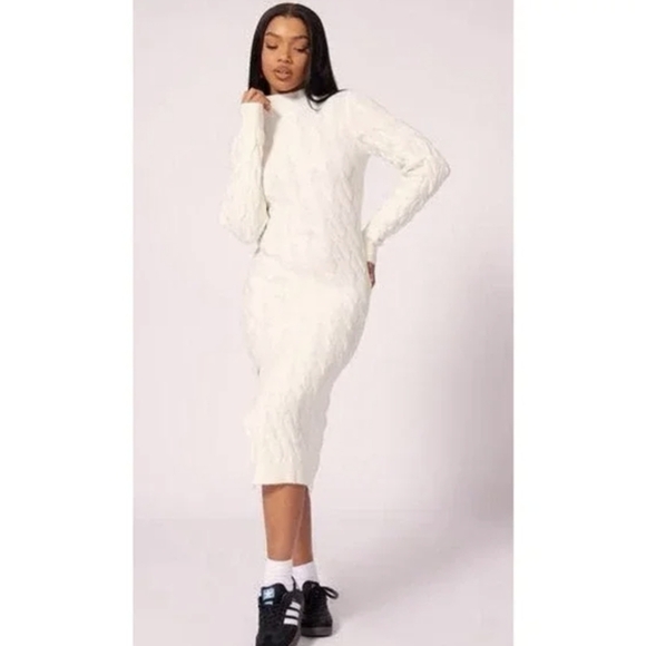 NWT PrettyLittleThing White Knit Sweater Dress